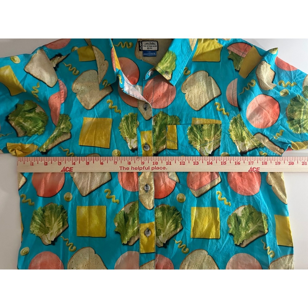 Kavu Girl Party Bologfu Sandwich Print Short Sleeve Button Up Shirt Sz M Foodie - Picture 7 of 12